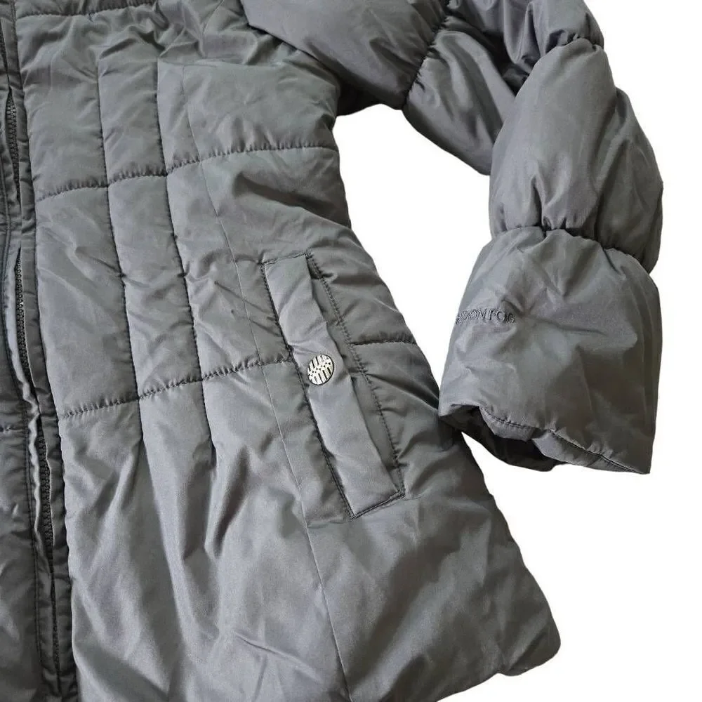 London Fog Girls Gray Puffer Jacket XL/14-16 Faux Fur Trimmed Hood